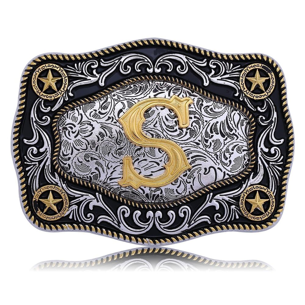7647 Western Belt Buckle Initial Letters ABCDJMR to Z Large Gold Cowboy